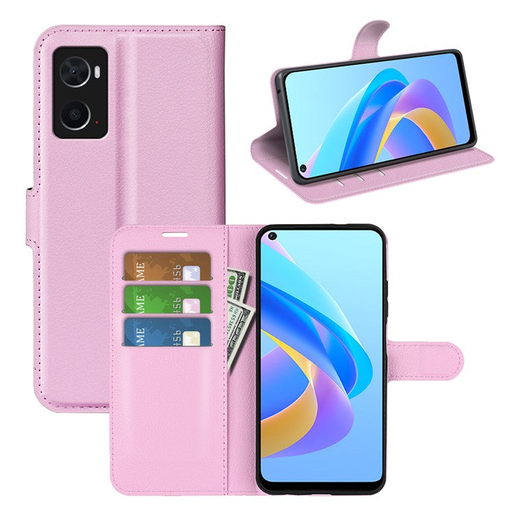 For Realme 9i/Oppo A36 4G/A76 4G PU Leather + TPU Leather Case Wallet Stand Overall Protection Litchi Texture Phone Cover - Pink