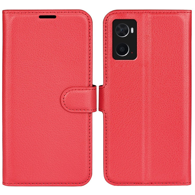 For Realme 9i/Oppo A36 4G/A76 4G PU Leather + TPU Leather Case Wallet Stand Overall Protection Litchi Texture Phone Cover - Red