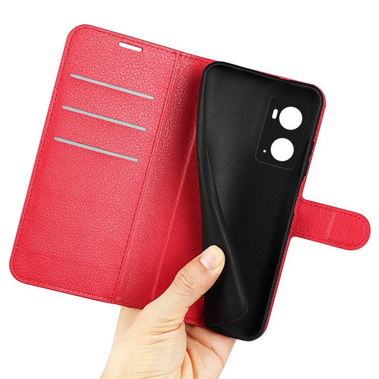 For Realme 9i/Oppo A36 4G/A76 4G PU Leather + TPU Leather Case Wallet Stand Overall Protection Litchi Texture Phone Cover - Red