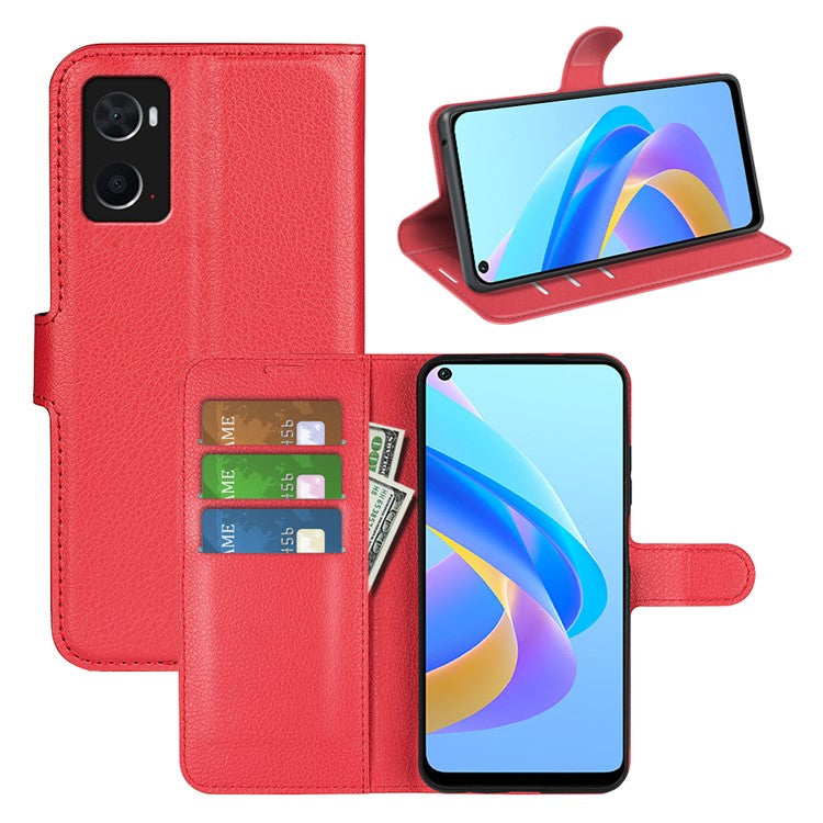 For Realme 9i/Oppo A36 4G/A76 4G PU Leather + TPU Leather Case Wallet Stand Overall Protection Litchi Texture Phone Cover - Red