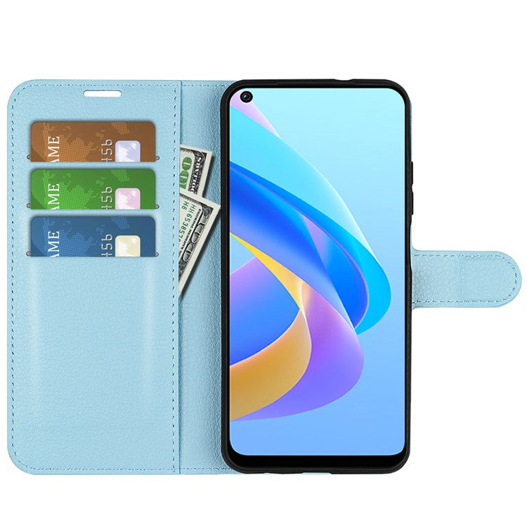 For Realme 9i/Oppo A36 4G/A76 4G PU Leather + TPU Leather Case Wallet Stand Overall Protection Litchi Texture Phone Cover - Blue