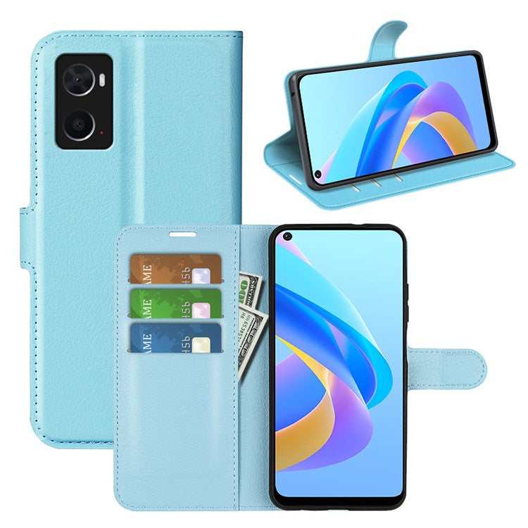 For Realme 9i/Oppo A36 4G/A76 4G PU Leather + TPU Leather Case Wallet Stand Overall Protection Litchi Texture Phone Cover - Blue