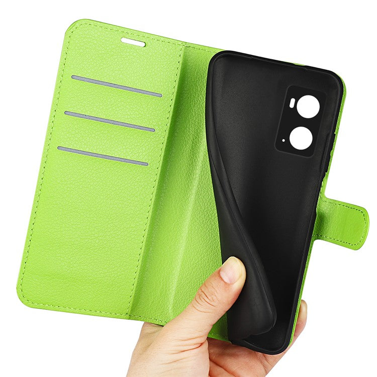 For Realme 9i/Oppo A36 4G/A76 4G PU Leather + TPU Leather Case Wallet Stand Overall Protection Litchi Texture Phone Cover - Green