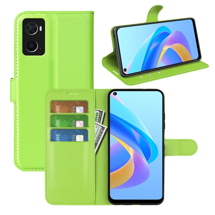 For Realme 9i/Oppo A36 4G/A76 4G PU Leather + TPU Leather Case Wallet Stand Overall Protection Litchi Texture Phone Cover - Green