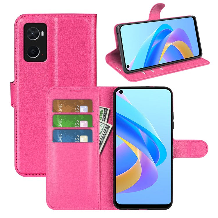 For Realme 9i/Oppo A36 4G/A76 4G PU Leather + TPU Leather Case Wallet Stand Overall Protection Litchi Texture Phone Cover - Rose