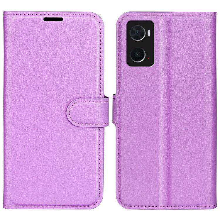 For Realme 9i/Oppo A36 4G/A76 4G PU Leather + TPU Leather Case Wallet Stand Overall Protection Litchi Texture Phone Cover - Purple