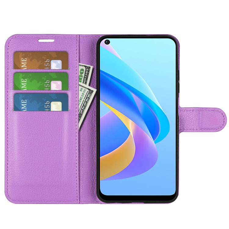 For Realme 9i/Oppo A36 4G/A76 4G PU Leather + TPU Leather Case Wallet Stand Overall Protection Litchi Texture Phone Cover - Purple