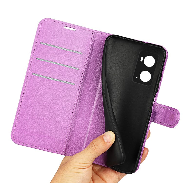 For Realme 9i/Oppo A36 4G/A76 4G PU Leather + TPU Leather Case Wallet Stand Overall Protection Litchi Texture Phone Cover - Purple