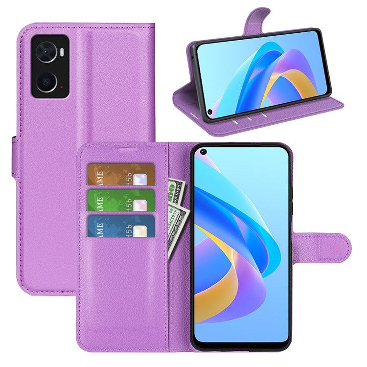 For Realme 9i/Oppo A36 4G/A76 4G PU Leather + TPU Leather Case Wallet Stand Overall Protection Litchi Texture Phone Cover - Purple