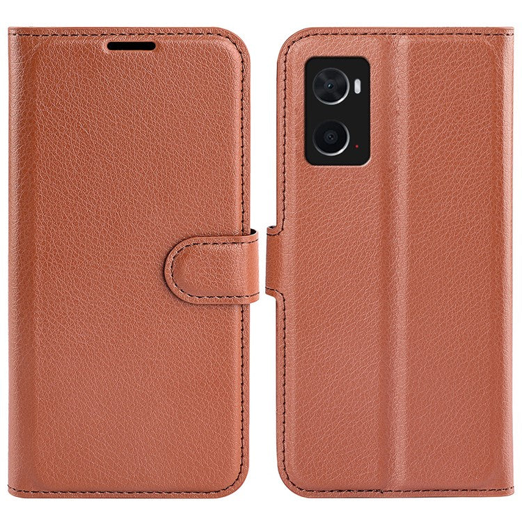 For Realme 9i/Oppo A36 4G/A76 4G PU Leather + TPU Leather Case Wallet Stand Overall Protection Litchi Texture Phone Cover - Brown