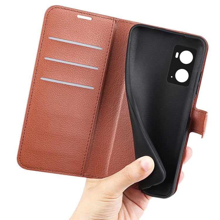 For Realme 9i/Oppo A36 4G/A76 4G PU Leather + TPU Leather Case Wallet Stand Overall Protection Litchi Texture Phone Cover - Brown