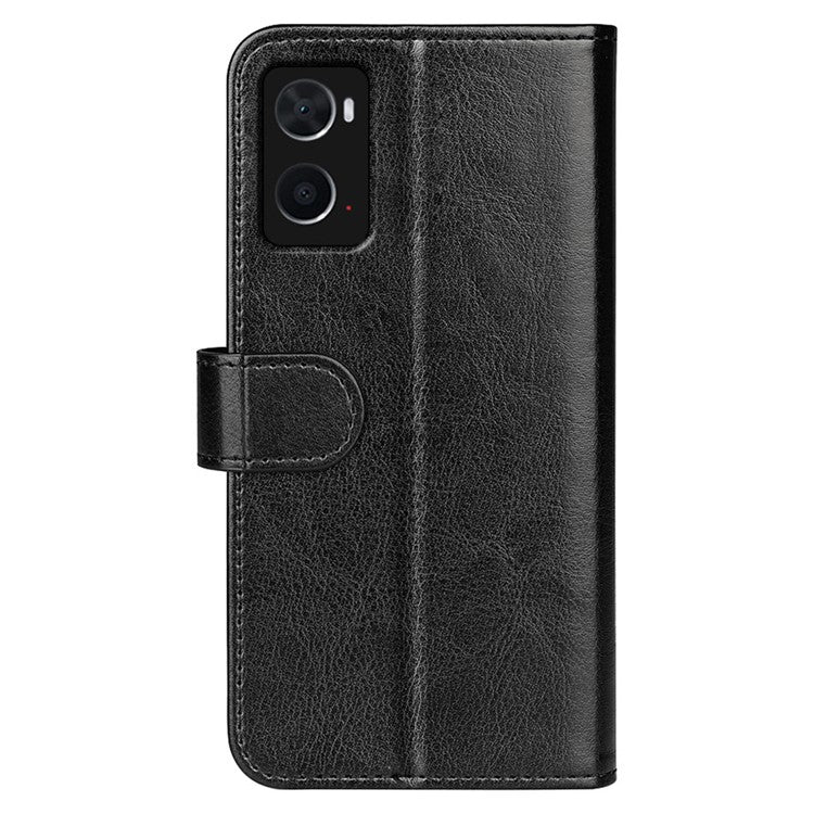 For Realme 9i/Oppo A36 4G/A76 4G Crazy Horse Texture Wallet Phone Case Drop Resistant Magnetic Clasp PU Leather Folio Flip Stand Cover - Black