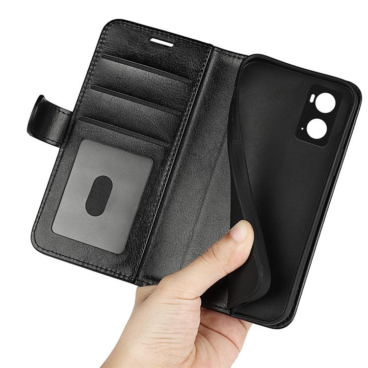 For Realme 9i/Oppo A36 4G/A76 4G Crazy Horse Texture Wallet Phone Case Drop Resistant Magnetic Clasp PU Leather Folio Flip Stand Cover - Black