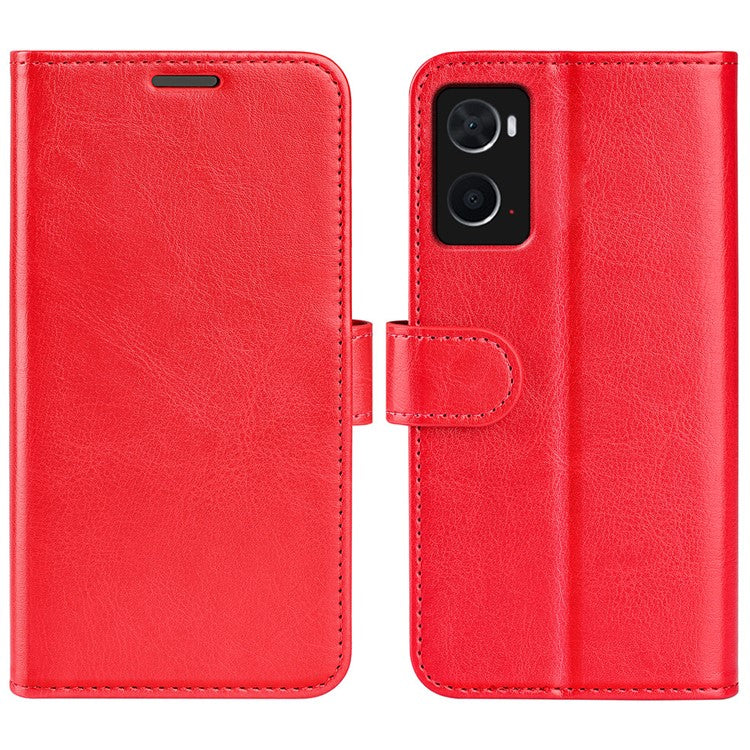 For Realme 9i/Oppo A36 4G/A76 4G Crazy Horse Texture Wallet Phone Case Drop Resistant Magnetic Clasp PU Leather Folio Flip Stand Cover - Red