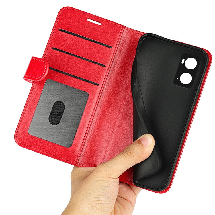 For Realme 9i/Oppo A36 4G/A76 4G Crazy Horse Texture Wallet Phone Case Drop Resistant Magnetic Clasp PU Leather Folio Flip Stand Cover - Red