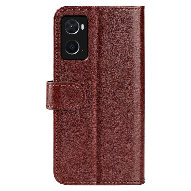 For Realme 9i/Oppo A36 4G/A76 4G Crazy Horse Texture Wallet Phone Case Drop Resistant Magnetic Clasp PU Leather Folio Flip Stand Cover - Brown