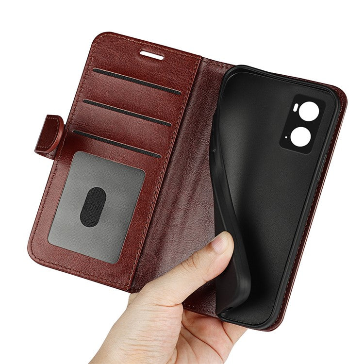 For Realme 9i/Oppo A36 4G/A76 4G Crazy Horse Texture Wallet Phone Case Drop Resistant Magnetic Clasp PU Leather Folio Flip Stand Cover - Brown