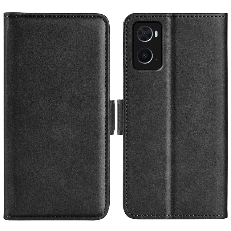 For Realme 9i/Oppo A36 4G/A76 4G Textured PU Leather Phone Case Folio Flip Wallet Protective Cover with Foldable Stand - Black