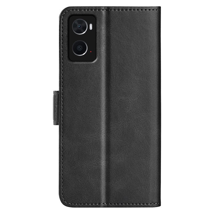 For Realme 9i/Oppo A36 4G/A76 4G Textured PU Leather Phone Case Folio Flip Wallet Protective Cover with Foldable Stand - Black