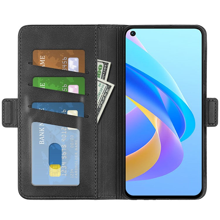 For Realme 9i/Oppo A36 4G/A76 4G Textured PU Leather Phone Case Folio Flip Wallet Protective Cover with Foldable Stand - Black