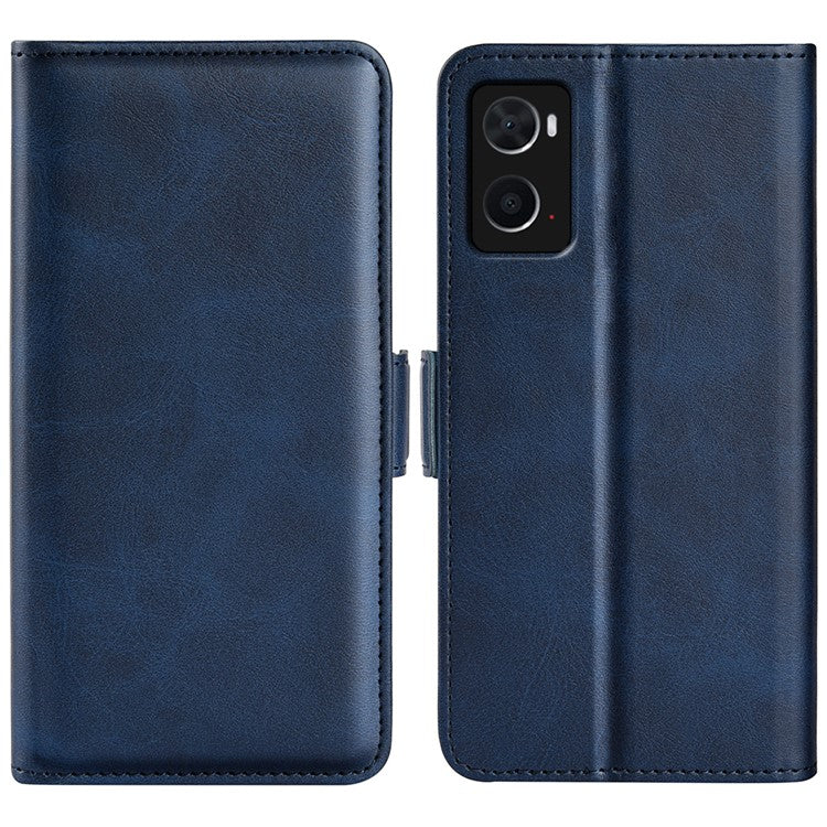 For Realme 9i/Oppo A36 4G/A76 4G Textured PU Leather Phone Case Folio Flip Wallet Protective Cover with Foldable Stand - Blue