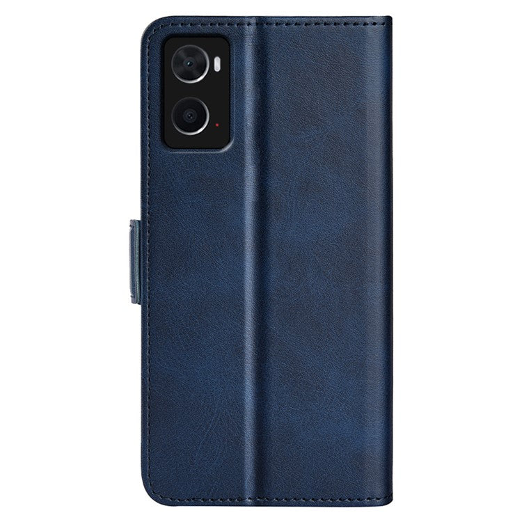 For Realme 9i/Oppo A36 4G/A76 4G Textured PU Leather Phone Case Folio Flip Wallet Protective Cover with Foldable Stand - Blue