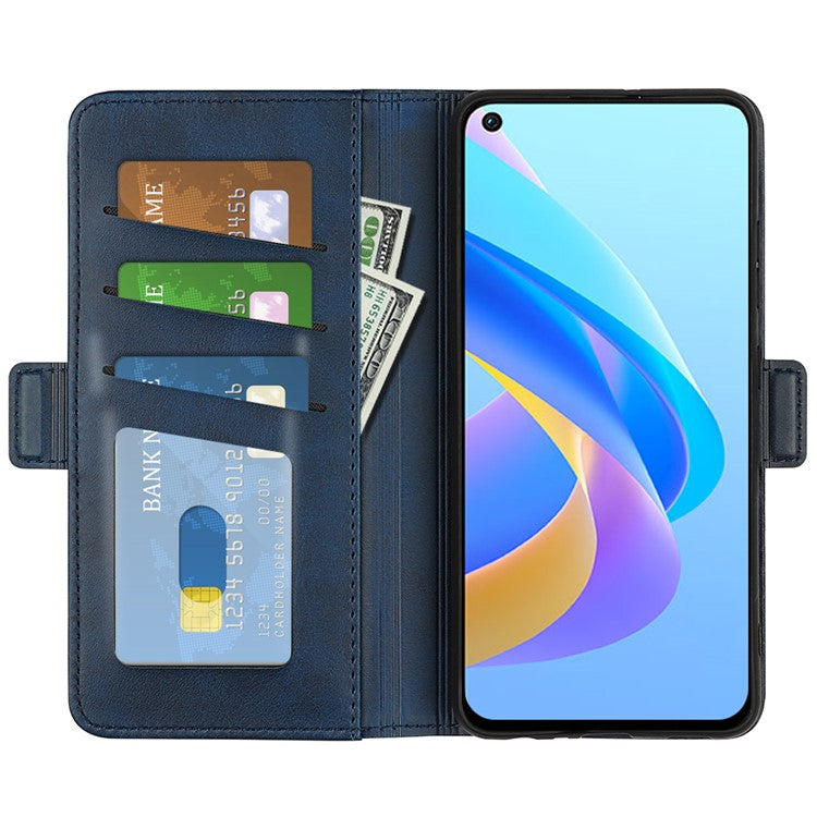 For Realme 9i/Oppo A36 4G/A76 4G Textured PU Leather Phone Case Folio Flip Wallet Protective Cover with Foldable Stand - Blue