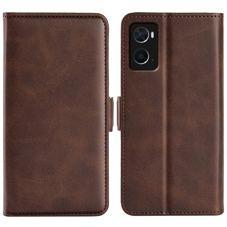 For Realme 9i/Oppo A36 4G/A76 4G Textured PU Leather Phone Case Folio Flip Wallet Protective Cover with Foldable Stand - Brown