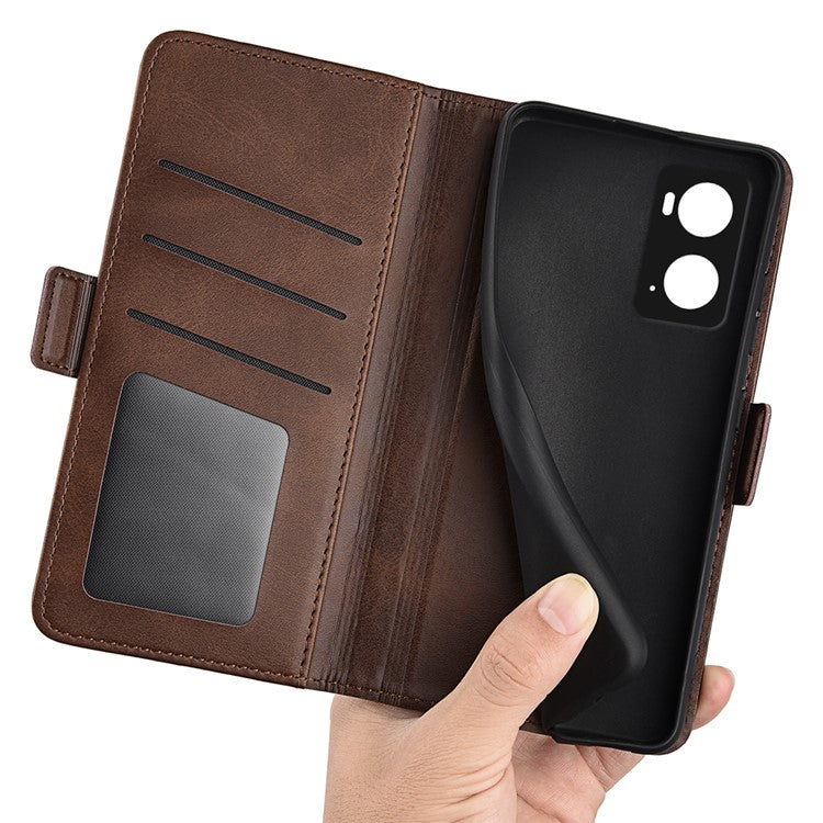 For Realme 9i/Oppo A36 4G/A76 4G Textured PU Leather Phone Case Folio Flip Wallet Protective Cover with Foldable Stand - Brown