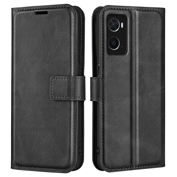 For Realme 9i/Oppo A36 4G/A76 4G Shockproof Textured PU Leather Wallet Phone Case Foldable Stand Folio Flip Phone Cover Shell - Black