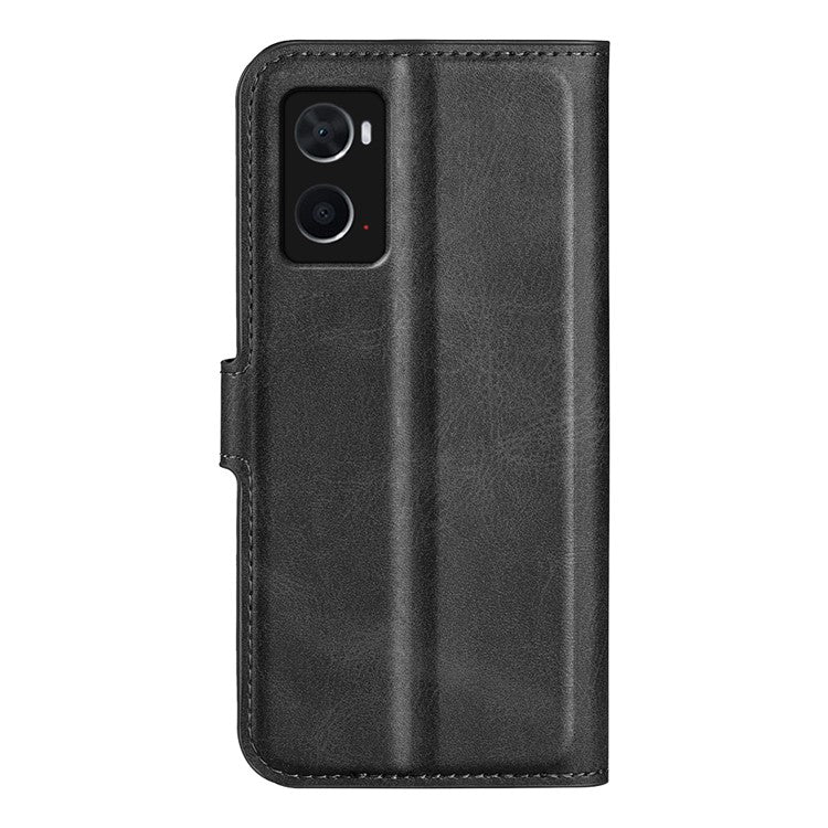 For Realme 9i/Oppo A36 4G/A76 4G Shockproof Textured PU Leather Wallet Phone Case Foldable Stand Folio Flip Phone Cover Shell - Black