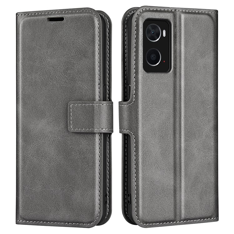 For Realme 9i/Oppo A36 4G/A76 4G Shockproof Textured PU Leather Wallet Phone Case Foldable Stand Folio Flip Phone Cover Shell - Grey