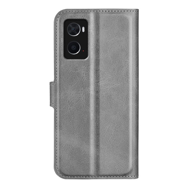 For Realme 9i/Oppo A36 4G/A76 4G Shockproof Textured PU Leather Wallet Phone Case Foldable Stand Folio Flip Phone Cover Shell - Grey