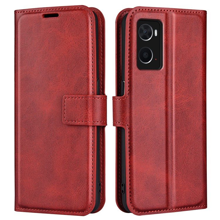 For Realme 9i/Oppo A36 4G/A76 4G Shockproof Textured PU Leather Wallet Phone Case Foldable Stand Folio Flip Phone Cover Shell - Red