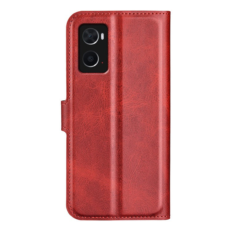 For Realme 9i/Oppo A36 4G/A76 4G Shockproof Textured PU Leather Wallet Phone Case Foldable Stand Folio Flip Phone Cover Shell - Red