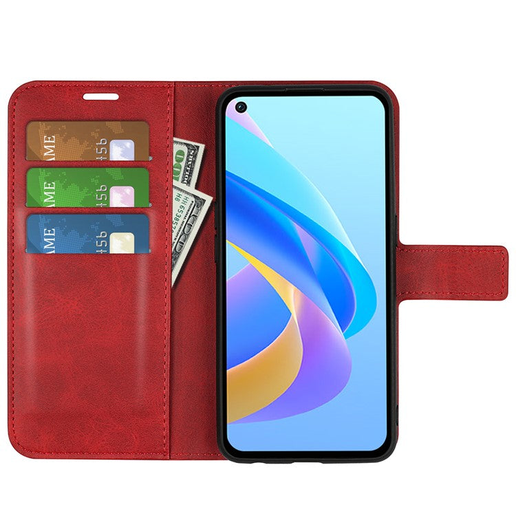 For Realme 9i/Oppo A36 4G/A76 4G Shockproof Textured PU Leather Wallet Phone Case Foldable Stand Folio Flip Phone Cover Shell - Red