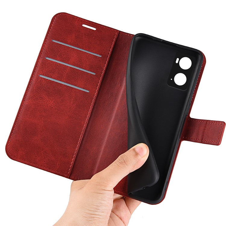 For Realme 9i/Oppo A36 4G/A76 4G Shockproof Textured PU Leather Wallet Phone Case Foldable Stand Folio Flip Phone Cover Shell - Red