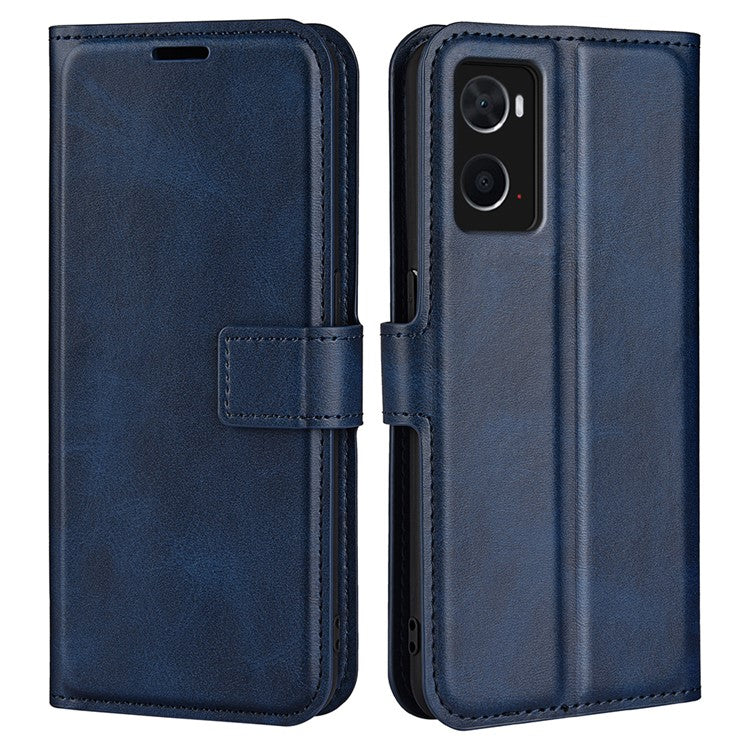 For Realme 9i/Oppo A36 4G/A76 4G Shockproof Textured PU Leather Wallet Phone Case Foldable Stand Folio Flip Phone Cover Shell - Blue