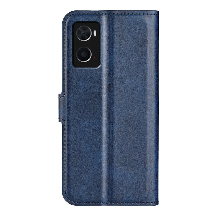 For Realme 9i/Oppo A36 4G/A76 4G Shockproof Textured PU Leather Wallet Phone Case Foldable Stand Folio Flip Phone Cover Shell - Blue