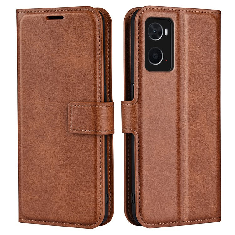 For Realme 9i/Oppo A36 4G/A76 4G Shockproof Textured PU Leather Wallet Phone Case Foldable Stand Folio Flip Phone Cover Shell - Light Brown