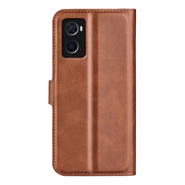 For Realme 9i/Oppo A36 4G/A76 4G Shockproof Textured PU Leather Wallet Phone Case Foldable Stand Folio Flip Phone Cover Shell - Light Brown