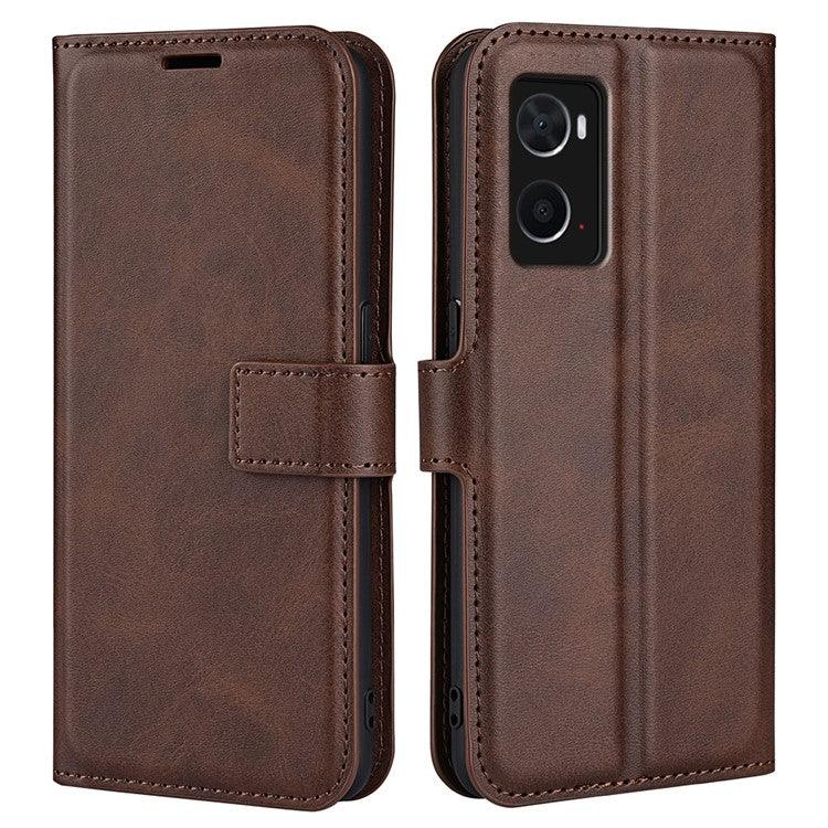 For Realme 9i/Oppo A36 4G/A76 4G Shockproof Textured PU Leather Wallet Phone Case Foldable Stand Folio Flip Phone Cover Shell - Brown