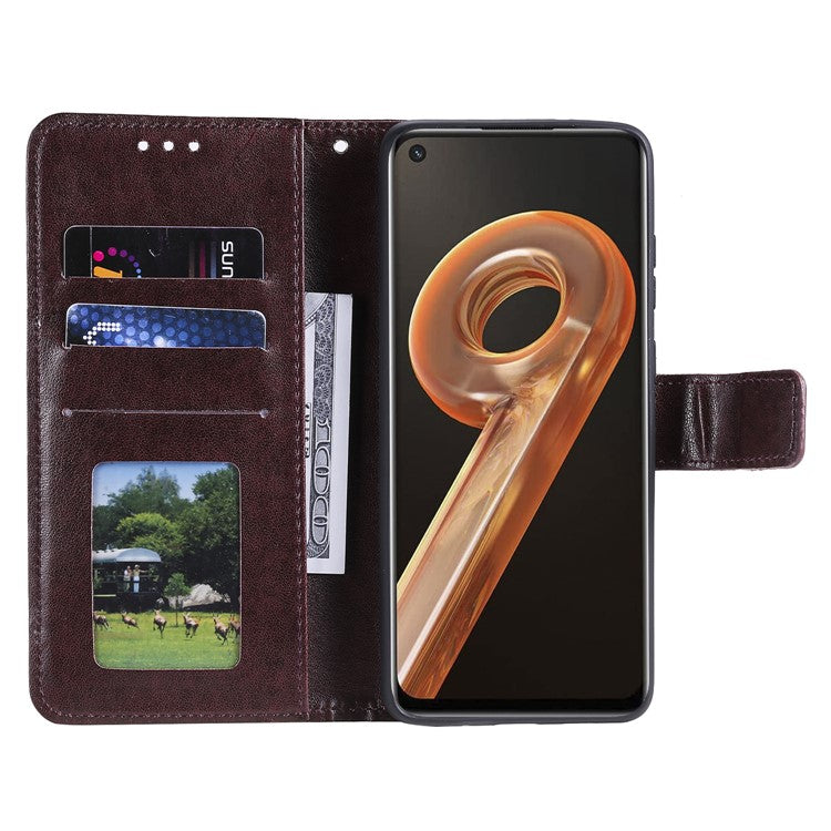 For Realme 9i / Oppo A36/A76 Imprinted Mandala Flower PU Leather Cover Viewing Stand Wallet Folio Flip Case with Wrist Strap - Brown