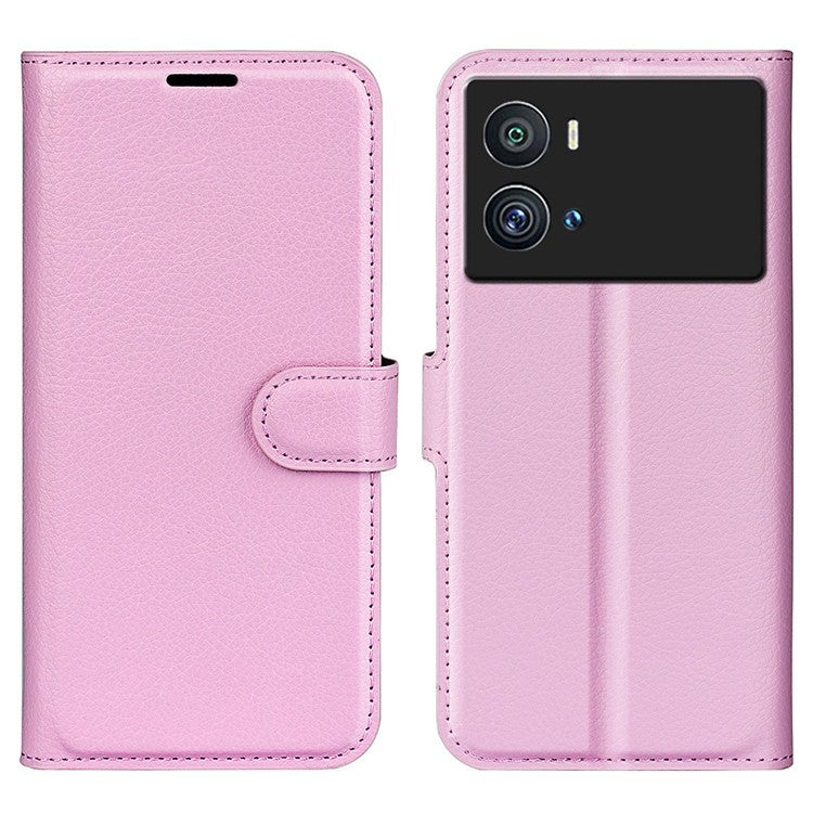 Litchi Texture Phone Case for vivo iQOO 9 Pro, Wallet Phone Stand PU Leather Protective Cover - Pink