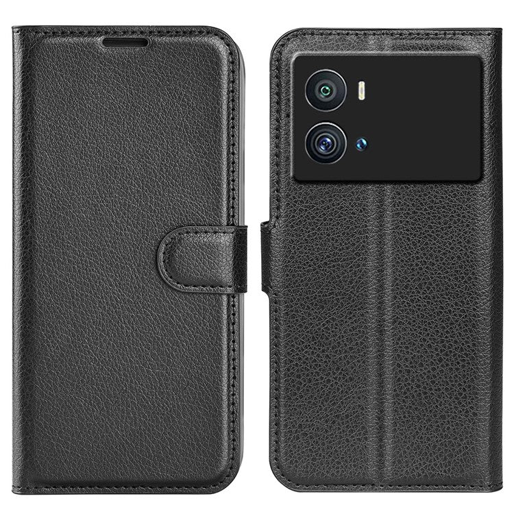 Litchi Texture Phone Case for vivo iQOO 9 Pro, Wallet Phone Stand PU Leather Protective Cover - Black