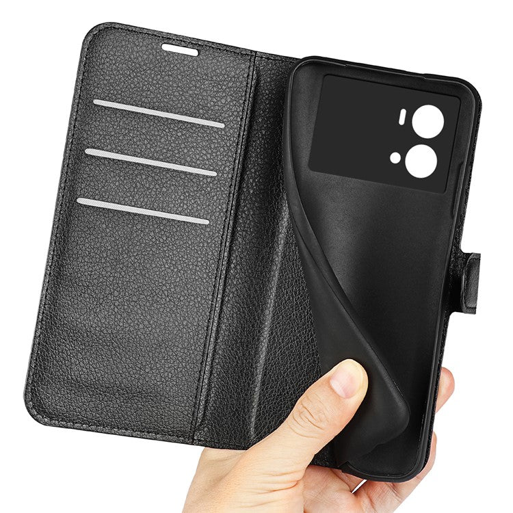 Litchi Texture Phone Case for vivo iQOO 9 Pro, Wallet Phone Stand PU Leather Protective Cover - Black