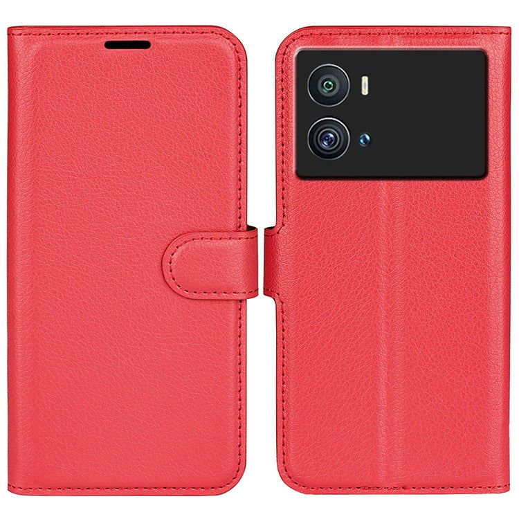 Litchi Texture Phone Case for vivo iQOO 9 Pro, Wallet Phone Stand PU Leather Protective Cover - Red