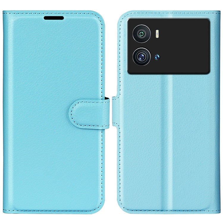 Litchi Texture Phone Case for vivo iQOO 9 Pro, Wallet Phone Stand PU Leather Protective Cover - Blue