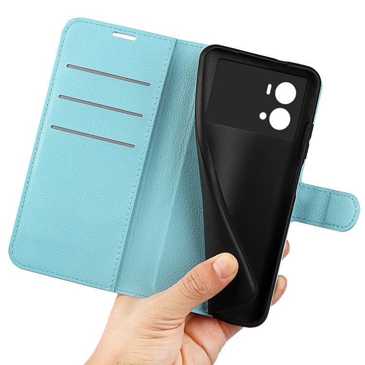 Litchi Texture Phone Case for vivo iQOO 9 Pro, Wallet Phone Stand PU Leather Protective Cover - Blue