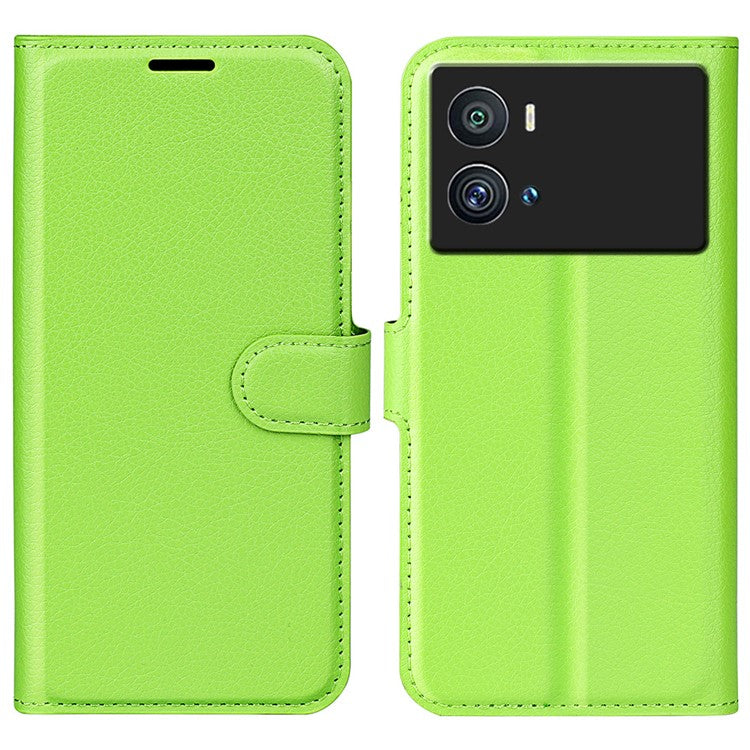 Litchi Texture Phone Case for vivo iQOO 9 Pro, Wallet Phone Stand PU Leather Protective Cover - Green